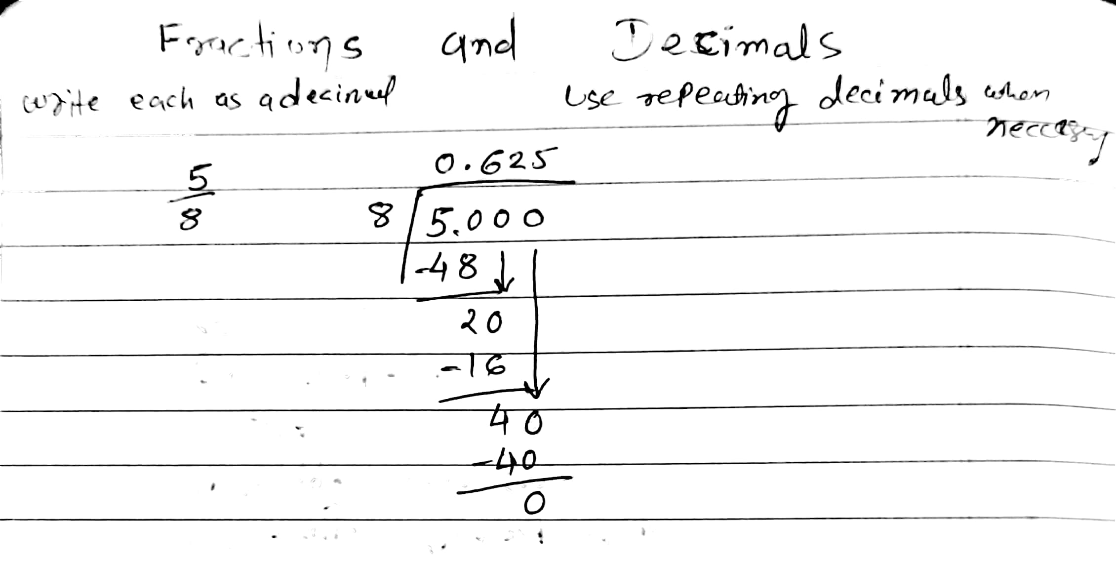 What is 5 8 as a Decimal